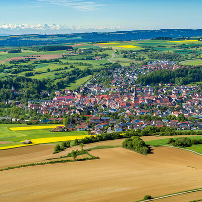 Br&auml;unlingen mit Alpen im Hintergrund